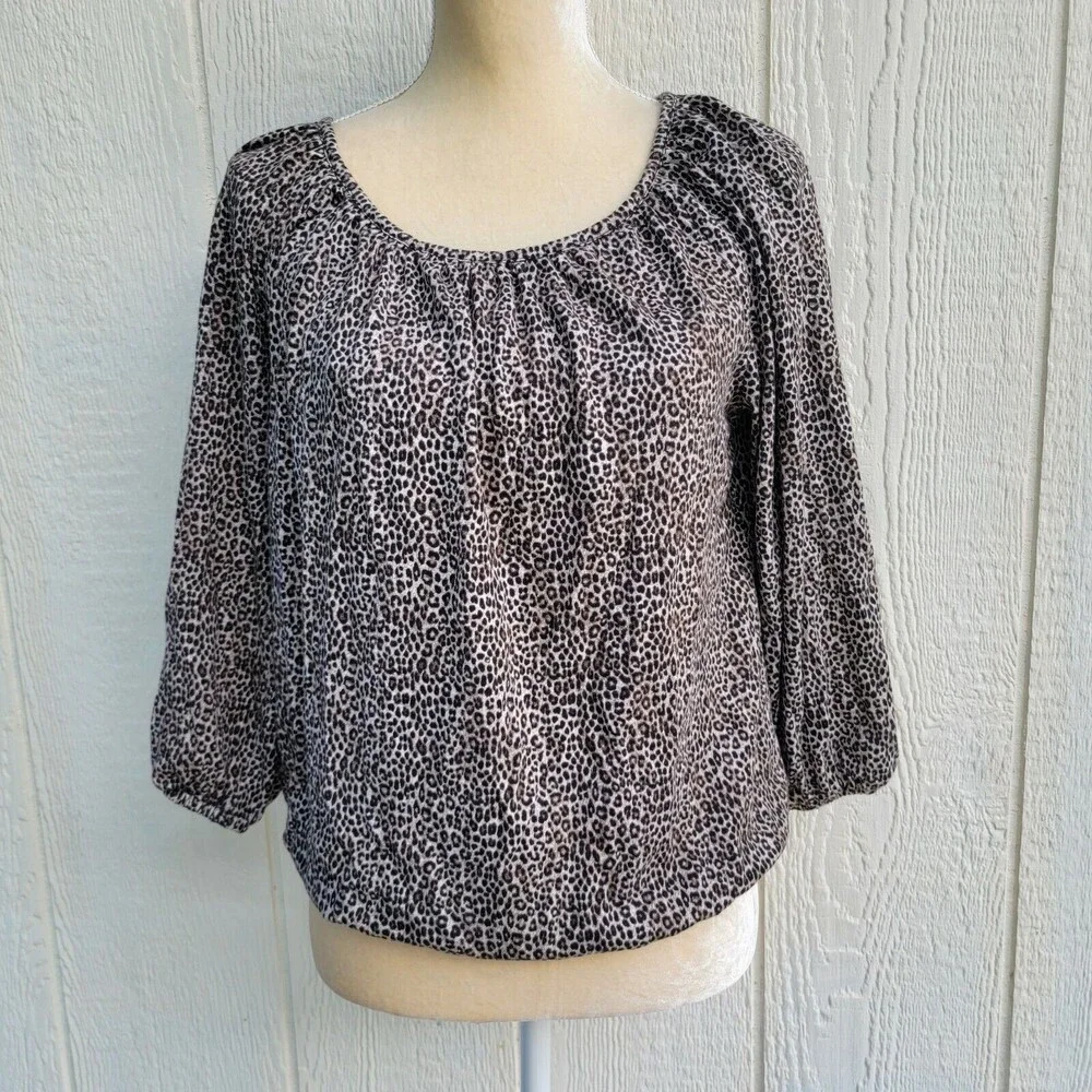 Michael Kors Womens  Leopard Print 3/4 Sleeve blouse Size small